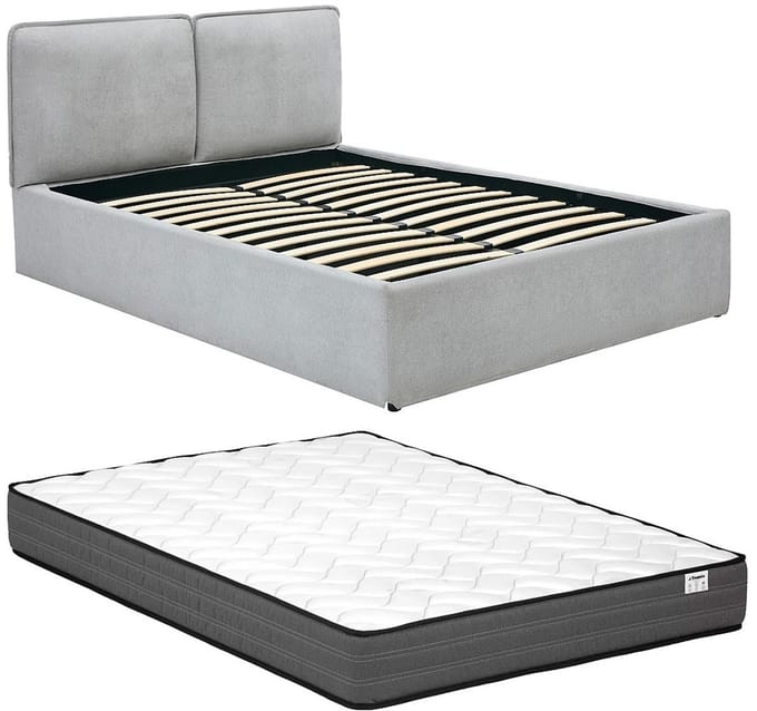 Vente-unique Bed met opbergruimte stof lichtgrijs 160 x 200 cm