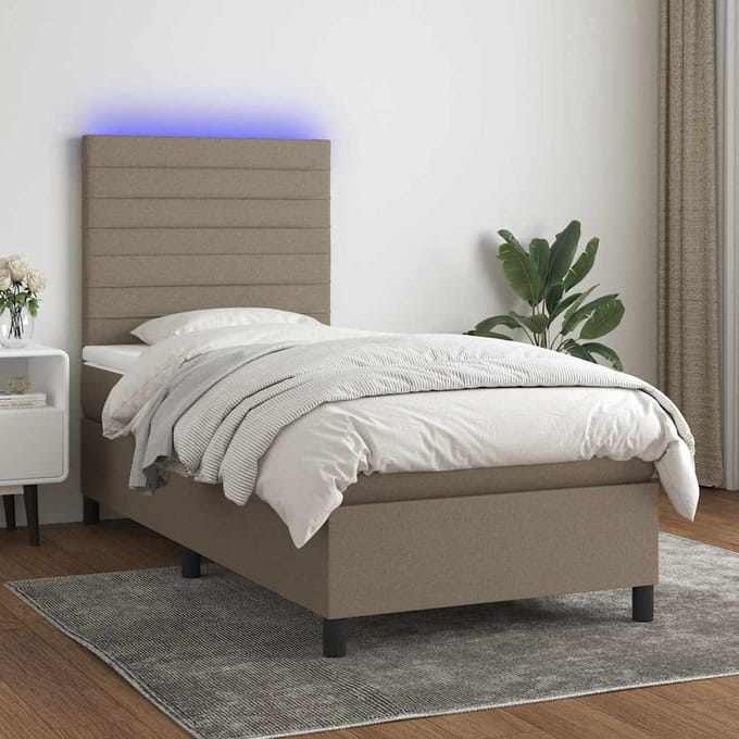 vidaXL - Boxspring - met - matras - en - LED - stof - taupe - 90x190 - cm