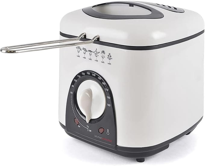 Compacte friteuse met thermostaat en antiaanbaklaag - 1 liter, ivoorwit
