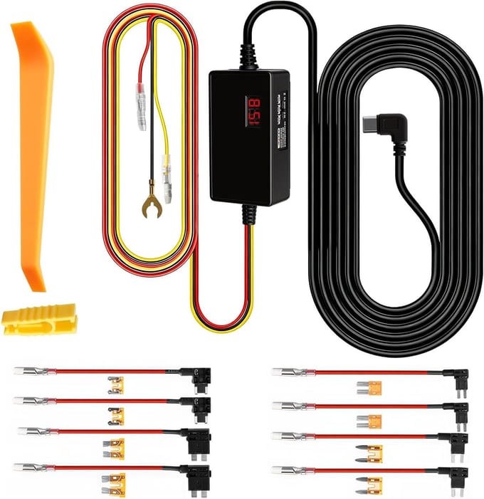 Dashcam Kabelkit - Auto Oplader - Continue Stroom - Laagspanningsbeveiliging - 12-24V - Zwart