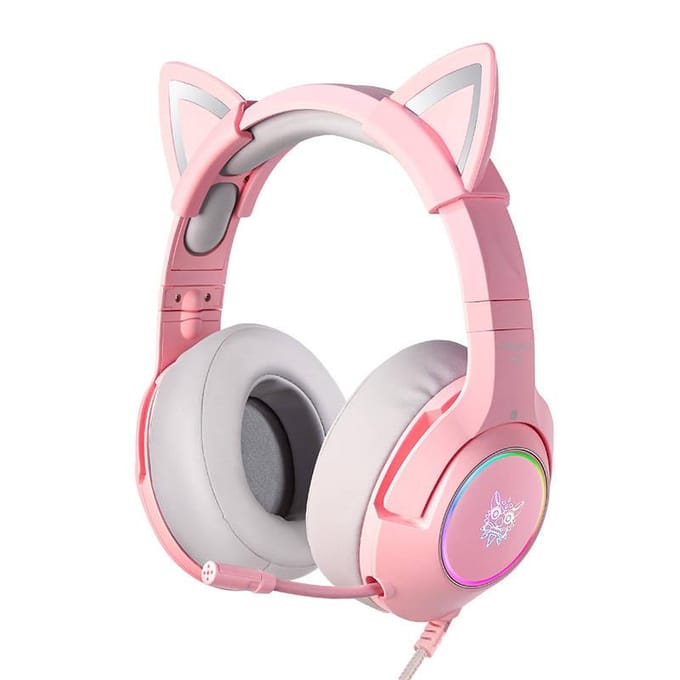Onikuma K9 - Gaming Headset - Met Microfoon - Roze Koptelefoon - Kattenoren