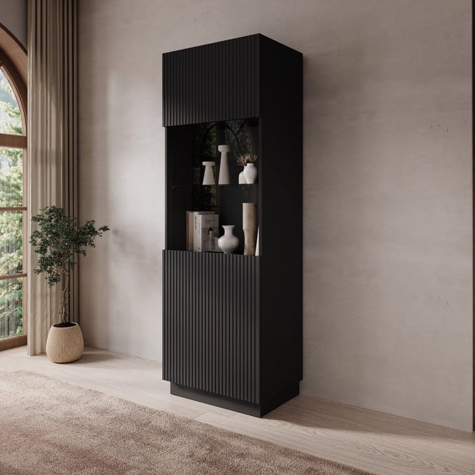Meubella - Lucera - Vitrinekast - Zwart - 60x42x178 cm