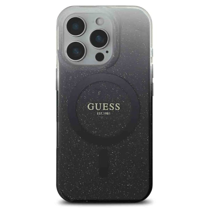 Guess geschikt voor MagSafe IML Glitter Gradient Case geschikt voor iPhone 16 Pro - Zwart