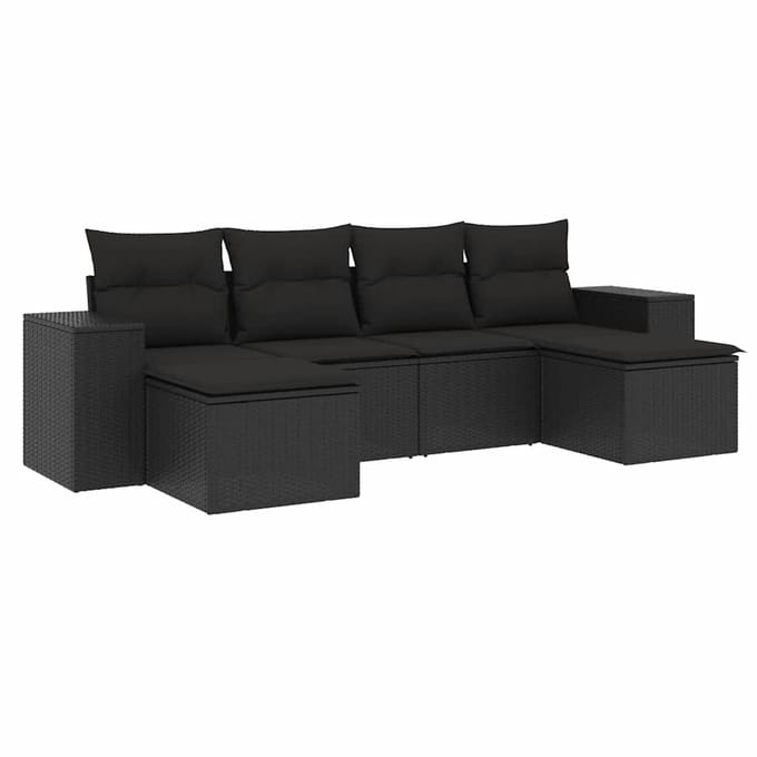 vidaXL - 6-delige - Loungeset - met - kussens - poly - rattan - zwart