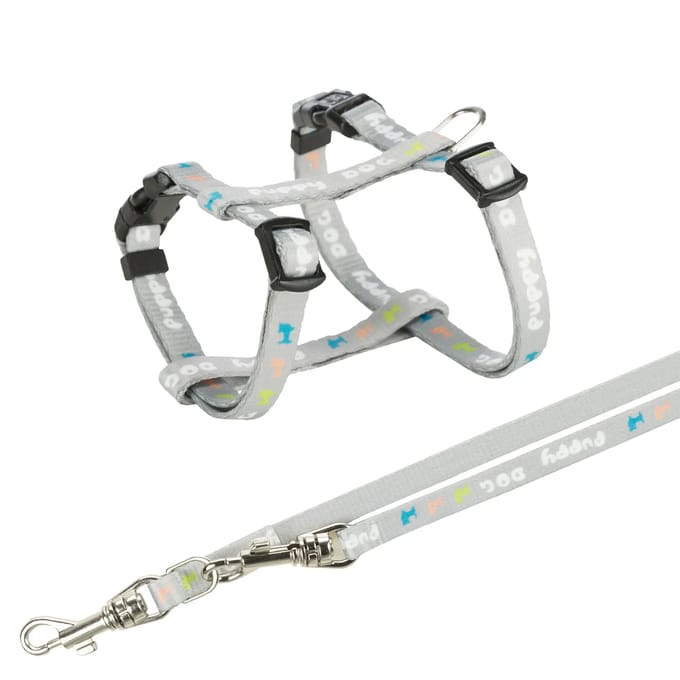 Trixie Junior Puppy H-Harness with Lead M-L: 27-45cm/10mm 2m. light grey