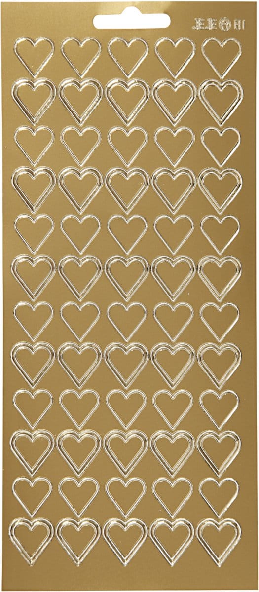 Stickers, harten, vel 10x23 cm, goud, 1 vel