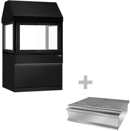 GGM Gastro Holzkohlegrill TORONTO - 1100mm - schwarze Front - schwarze Granit-Arbeitsplatte - Hitzeschutzglas