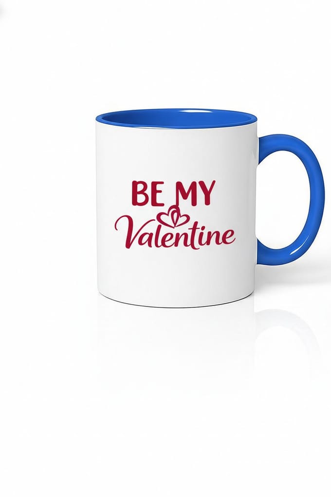 Valentijnsdag Mok "Be My Valentine" met Harten - Wit & Blauw Design Cadeau