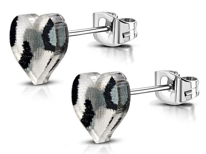 Amanto Oorbellen Dal Grey - 316L Staal - Hart - Print - 9x8mm