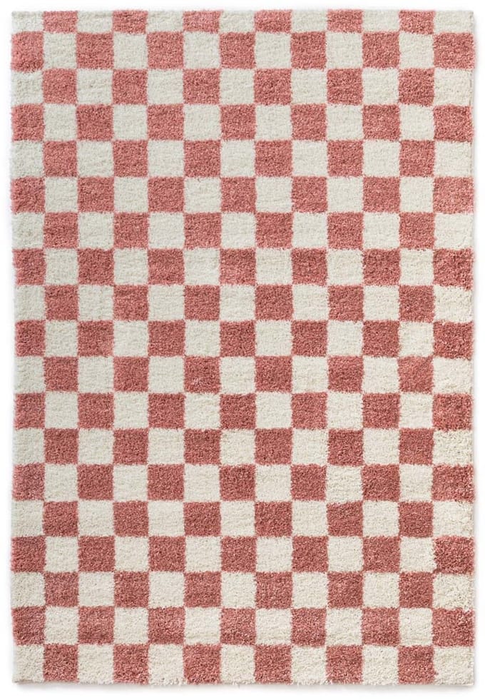 Checkerboard vloerkleed - Check ivoor/roze 100x200