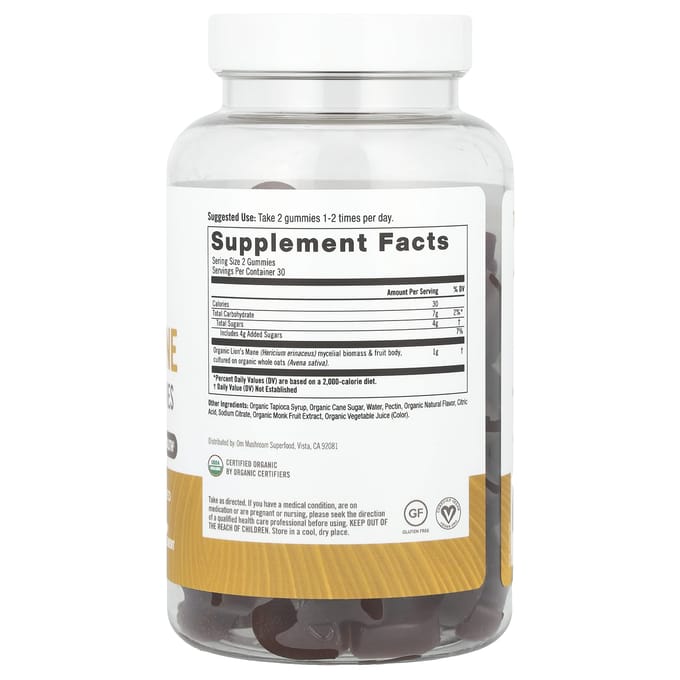 Om Mushrooms, Helicoptera paddenstoelgummies, aardbeien, 60 veganistische gummies