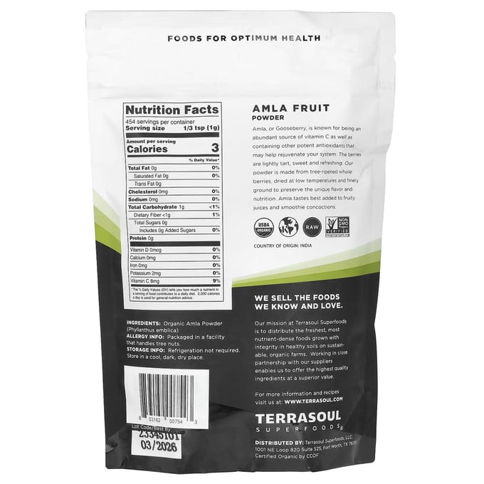 Terrasoul Superfoods, Amlapoeder, 16 oz (454 gr)