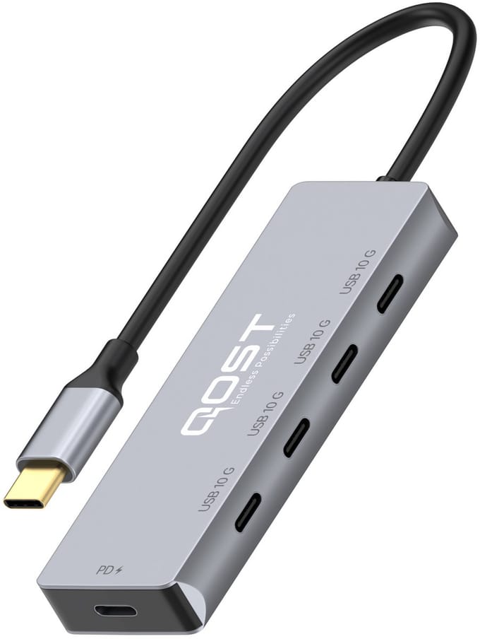 Qost - 5 in 1 USB-C Hub - 10Gbps - PD 100W - Fast Charge en Data Transfer - USB-C Splitter - Spacegrey - USB-C