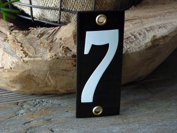 Emaille huisnummer 10x4 zwart/wit nr. 7