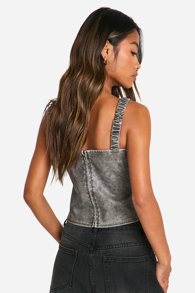 boohoo Dames Gewassen nepleer corset met geraffelde band | Grijs | Maat: 36