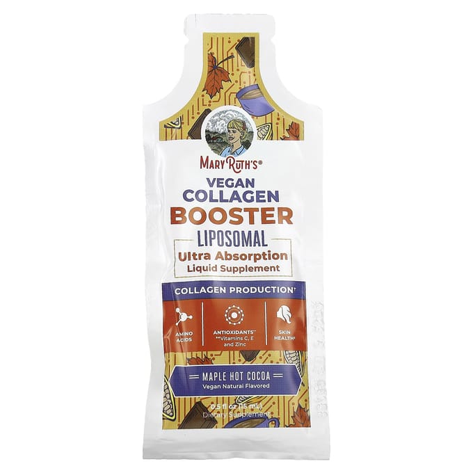 MaryRuth's, Booster de Collagène Végan Liposomal, Cacao Chaud à l'Érable, 14 Sachets, 0,5 fl oz (15 ml) chaque