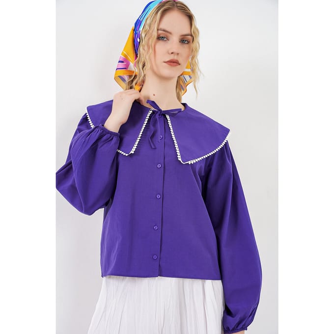 Poplin Baby Kraag Shirt met Strik