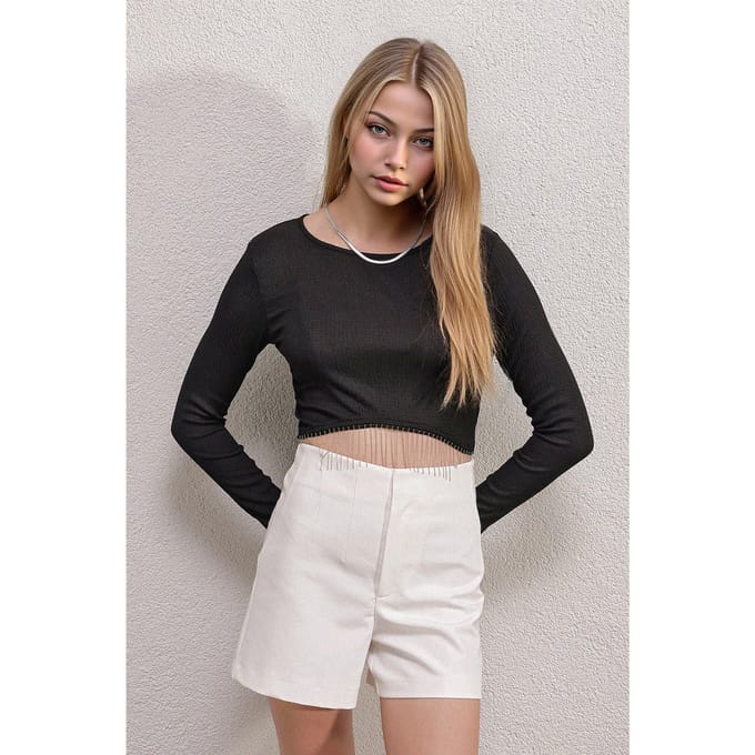 Geribbelde Textuur Cropped Top met Kettingsdetail