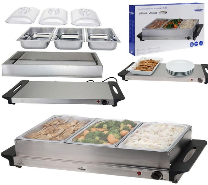 Excellent Electrics - Elektrische 2 in 1 RVS Buffetwarmer (300W) -3x2.5 liter