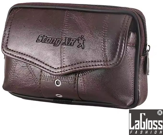 LaGloss® Heren Heuptasje PU Leer – Bruin Horizontaal – Compact 17.8x4x10 cm