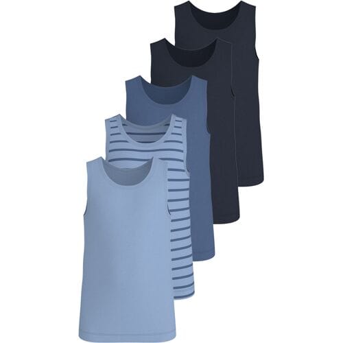 LUPILU Set van 5 kinder hemden (Patroon/marineblauw/blauw, 122/128)