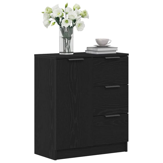 vidaXL - Dressoir - Zwart - Eiken - 60 - x - 30 - x - 70 - cm - Bewerkt - hout