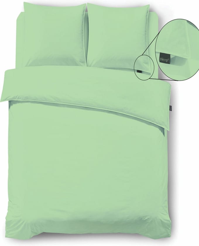 iSleep Dekbedovertrek Perkal - Eenpersoons - 140x200/220 cm - Licht Groen