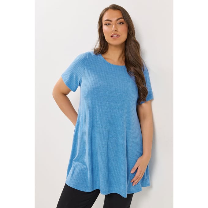 Yours Blauw Glanzend Swing Tshirt Size 44