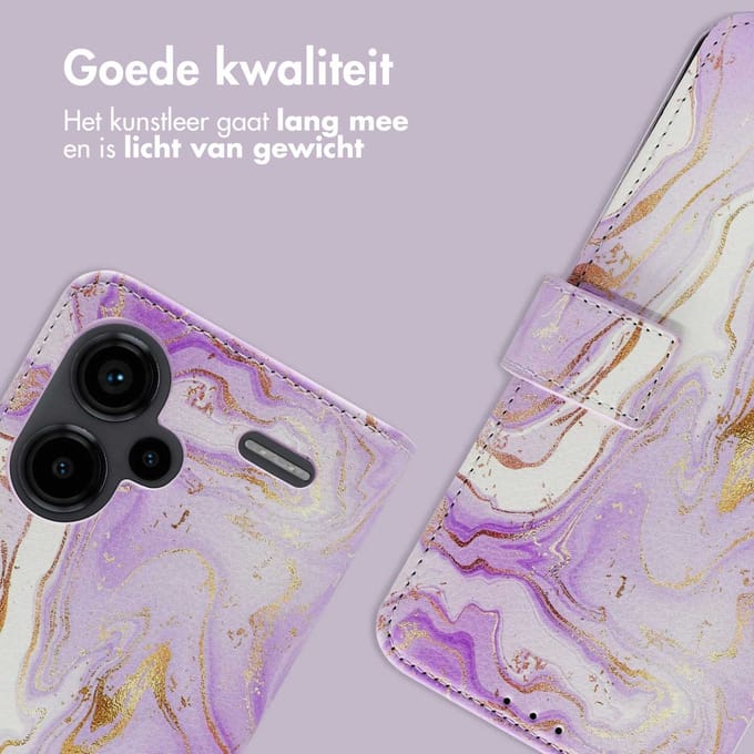 imoshion Hoesje - Geschikt voor Xiaomi Redmi Note 13 Pro Plus (5G) - Design Bookcase smartphone - Purple Marble