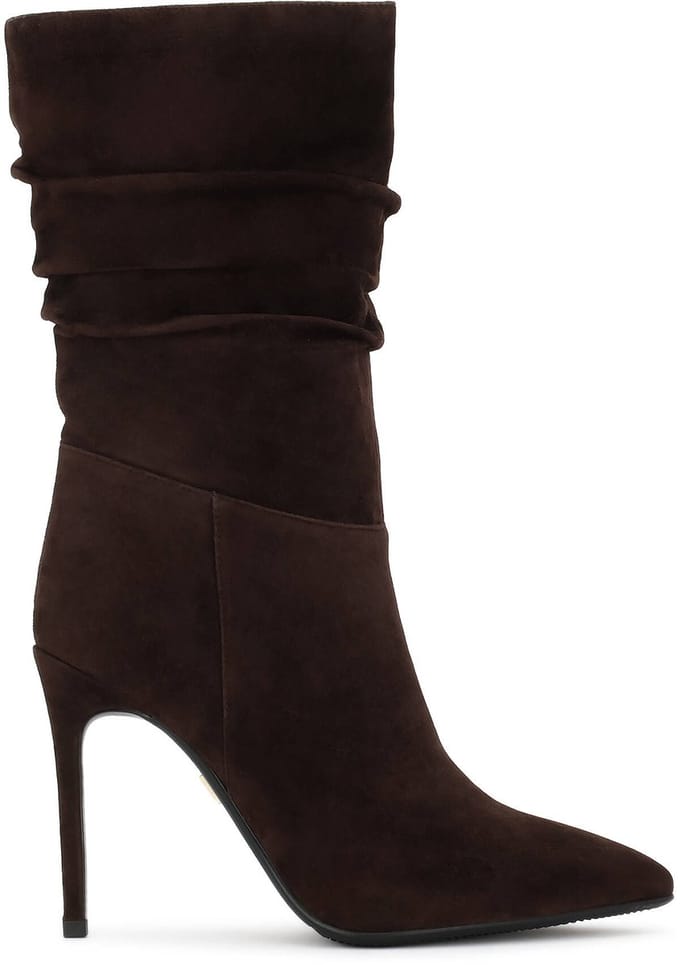 Brown suede boots with a slender heel