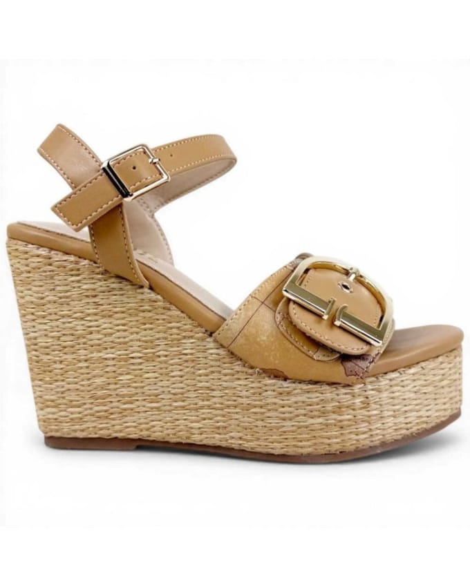 Alviero Martini Eerste Klasse Sandal Zeppa H100 Vrouwen Walnut Maat 37 in Geo Classic Stof