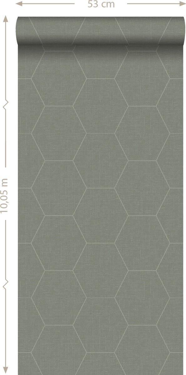 Proefstaal ESTAhome behang hexagon vergrijsd olijfgroen - 26.5 x 21 cm - 148751-S