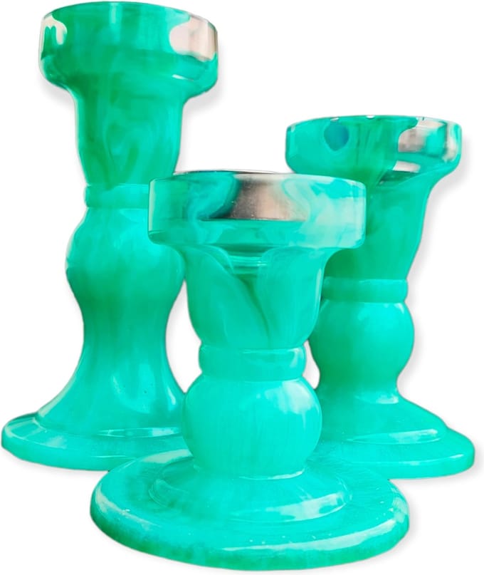 Resin Art JR: Set van 3 kandelaars ( Green, White & Pearl Gold)