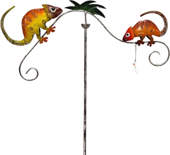 Windspinner Kameleon op Stok – Metalen Tuindecoratie – 145 cm - Ø 66 cm