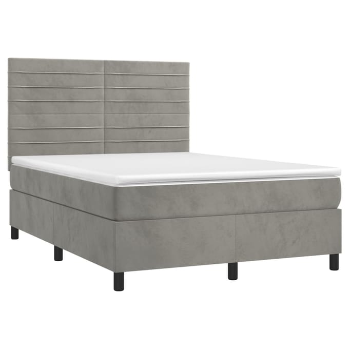 vidaXL - Boxspring - met - matras - en - LED - fluweel - lichtgrijs - 140x200 - cm