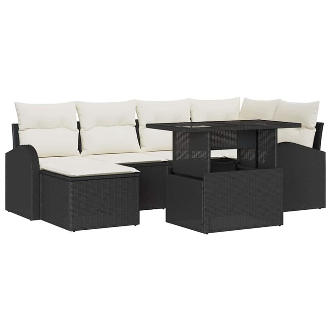 vidaXL - Tuinbank - Set - 7 - st - Zwart - en - Crème - poly - rattan