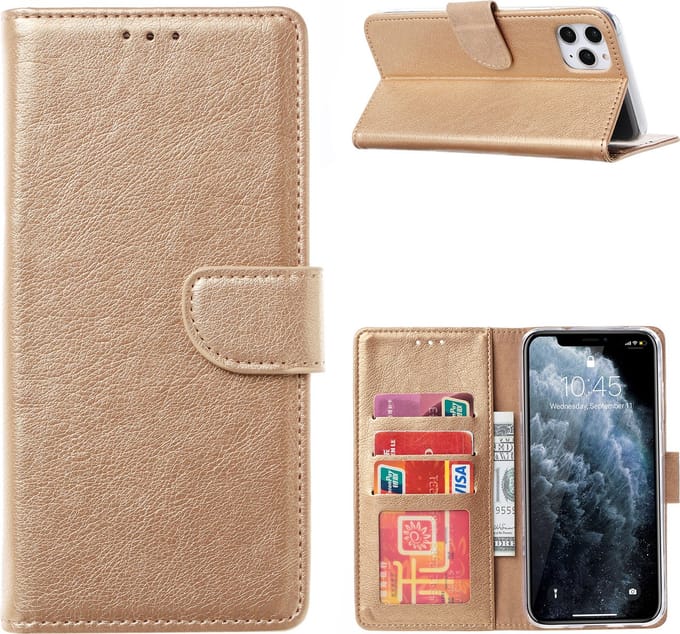 Hoesje Geschikt voor iPhone 13 Pro hoesje bookcase Goud