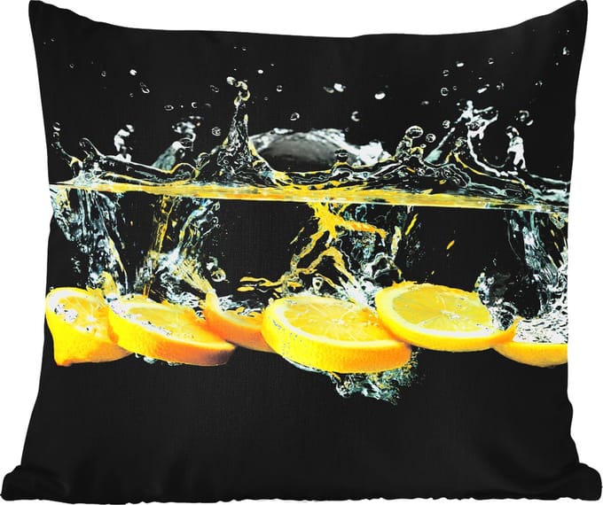 Tuinkussen - Citroen - Fruit - Geel - Stilleven - Water - 40x40 cm - Weerbestendig