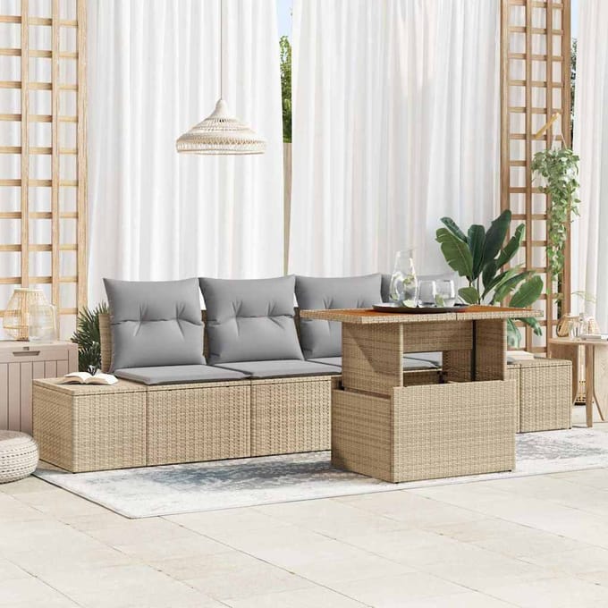 vidaXL Tuin Eettafel Set met kussen 5 pcs Beige en Grijs