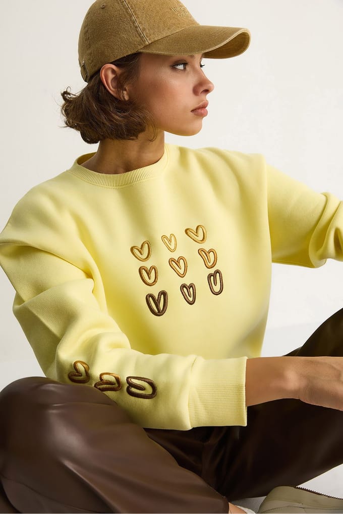 Geborduurd Ronde Hals Katoenen Sweatshirt