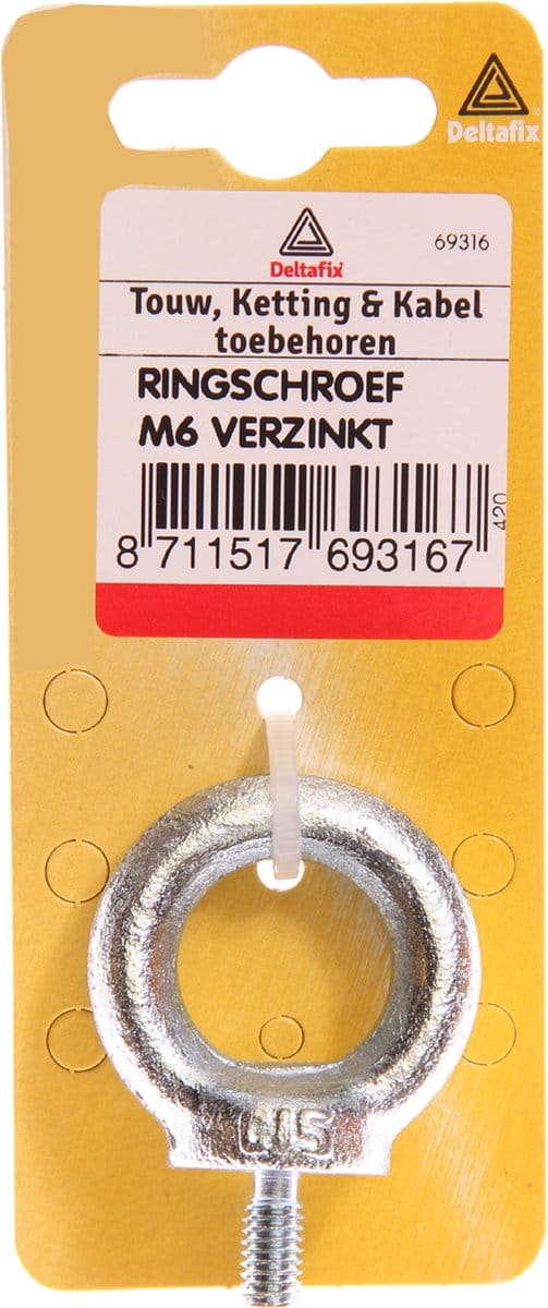 Oogbout. Ringschroef draad kort Verzinkt. M8. Deltafix.