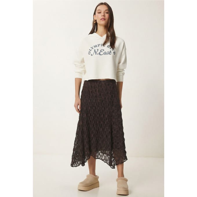 Hooggetailleerde Kanten Midi Rok