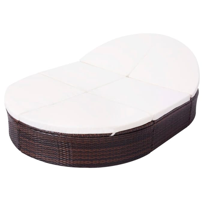 vidaXL - Loungebed - met - kussen - poly - rattan - bruin