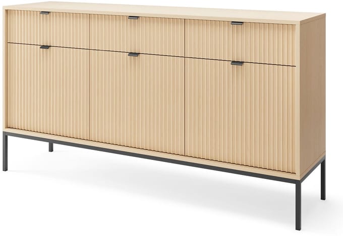 Selsey VELLORE – Buffetkast met 3 deuren, Eiken Vicenza-look met zwart frame, 154 cm