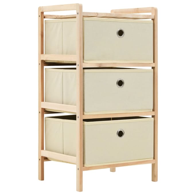 vidaXL - Opbergmeubel - met - 3 - stoffen - manden - cederhout - beige