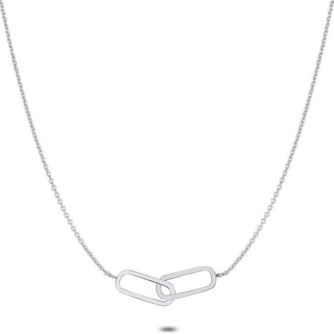 Twice As Nice Halsketting in zilver, 2 ovale schakels 40cm+5cm