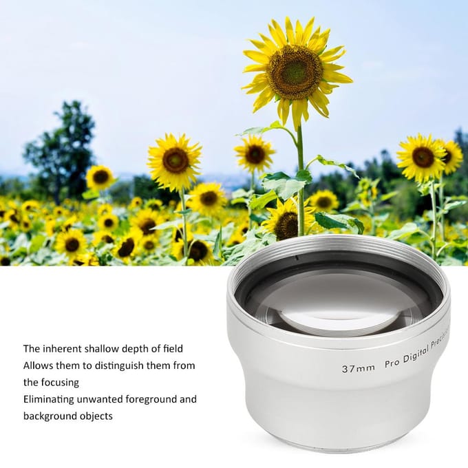 37MM 2X Aluminiumlegering Vergroting Converter Lens voor 37MM Diameter Camera Lens gray