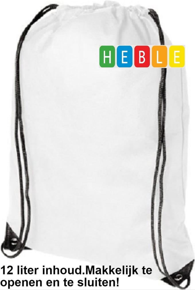 *** Gymtas Met Rijgkoord 12 Liter - Wit- Zwemtasje - van Heble® ***
