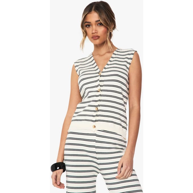 boohoo Dames Gebreide Superzachte Gestreepte Gilet | Mono | Maat: Small