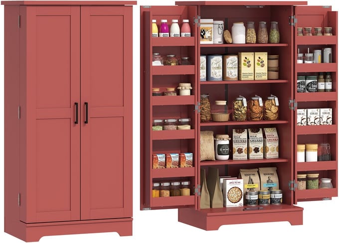 HOMCOM-Voorraadkasten - Hout - 60x40x120cm - Rood